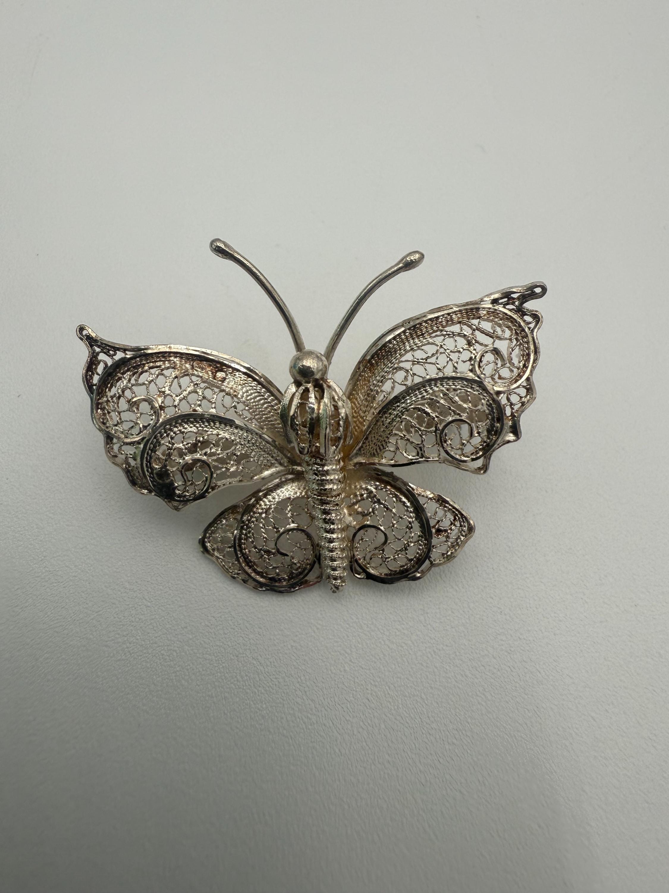 Broche Papillon Argent Filigrané - Bijou Vintage Français Argent Sterling