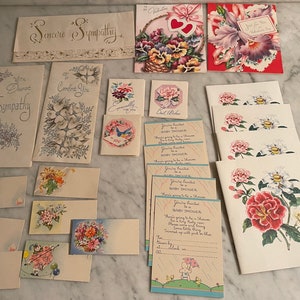 Lot of 17 assorted mini greeting cards / invites and  7 vintage gift hang tags