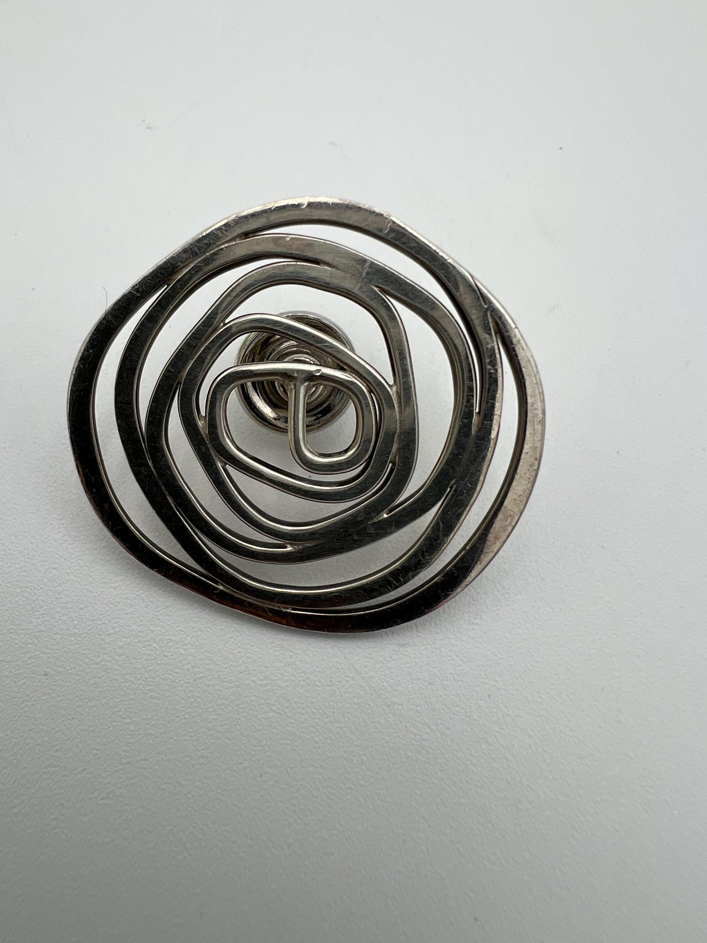 Vintage Ed Levin modernist sterling silver swirl brooch pin