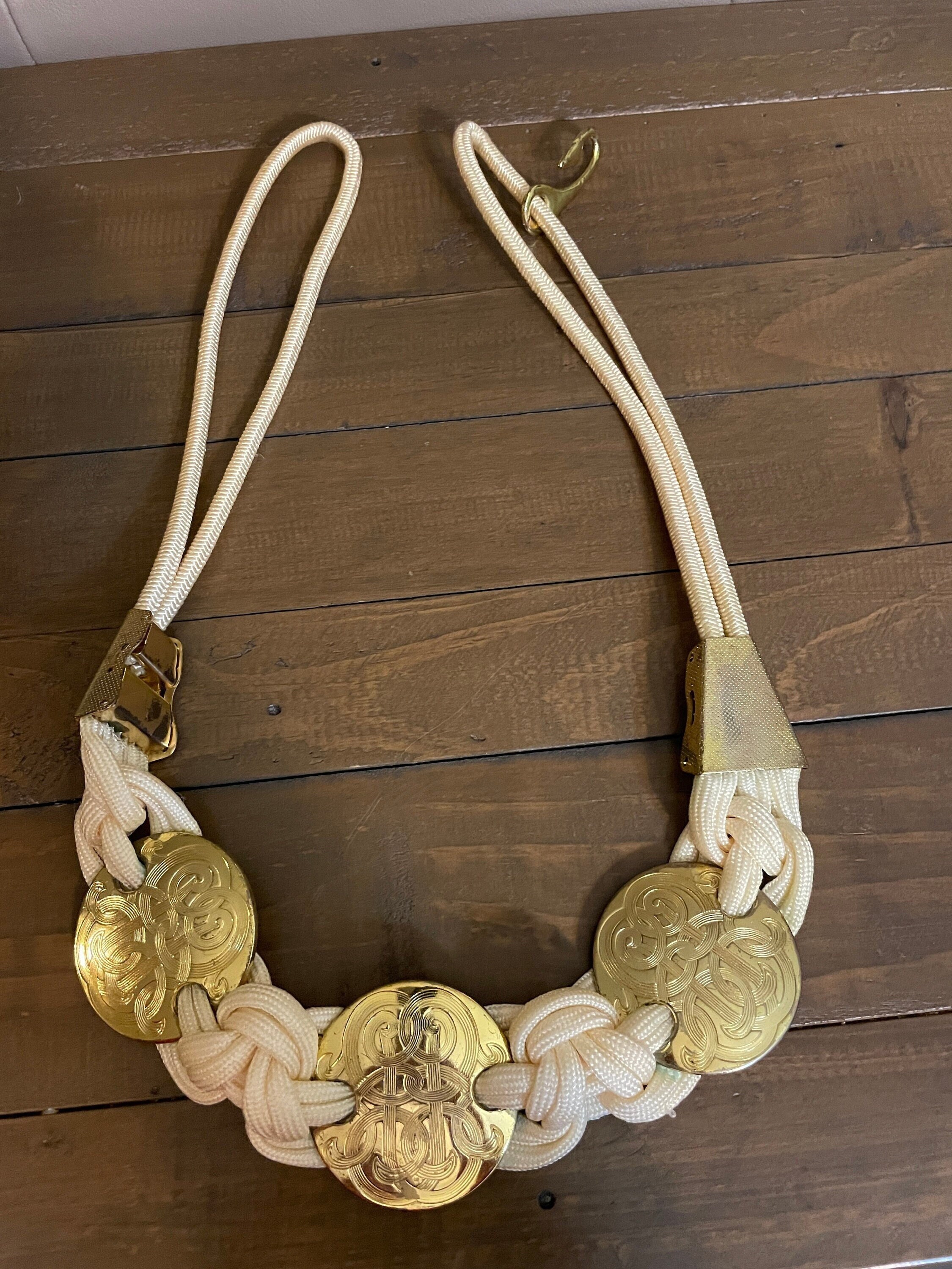 Vintage Gold Medallion and Rope Stretch Belt Made in Korea 