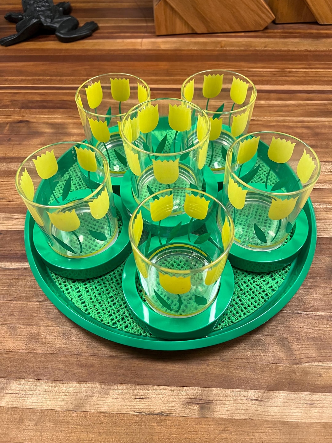 Vintage MRB HJ Stotter Lucite Tulip Glasses, Coasters & Tray