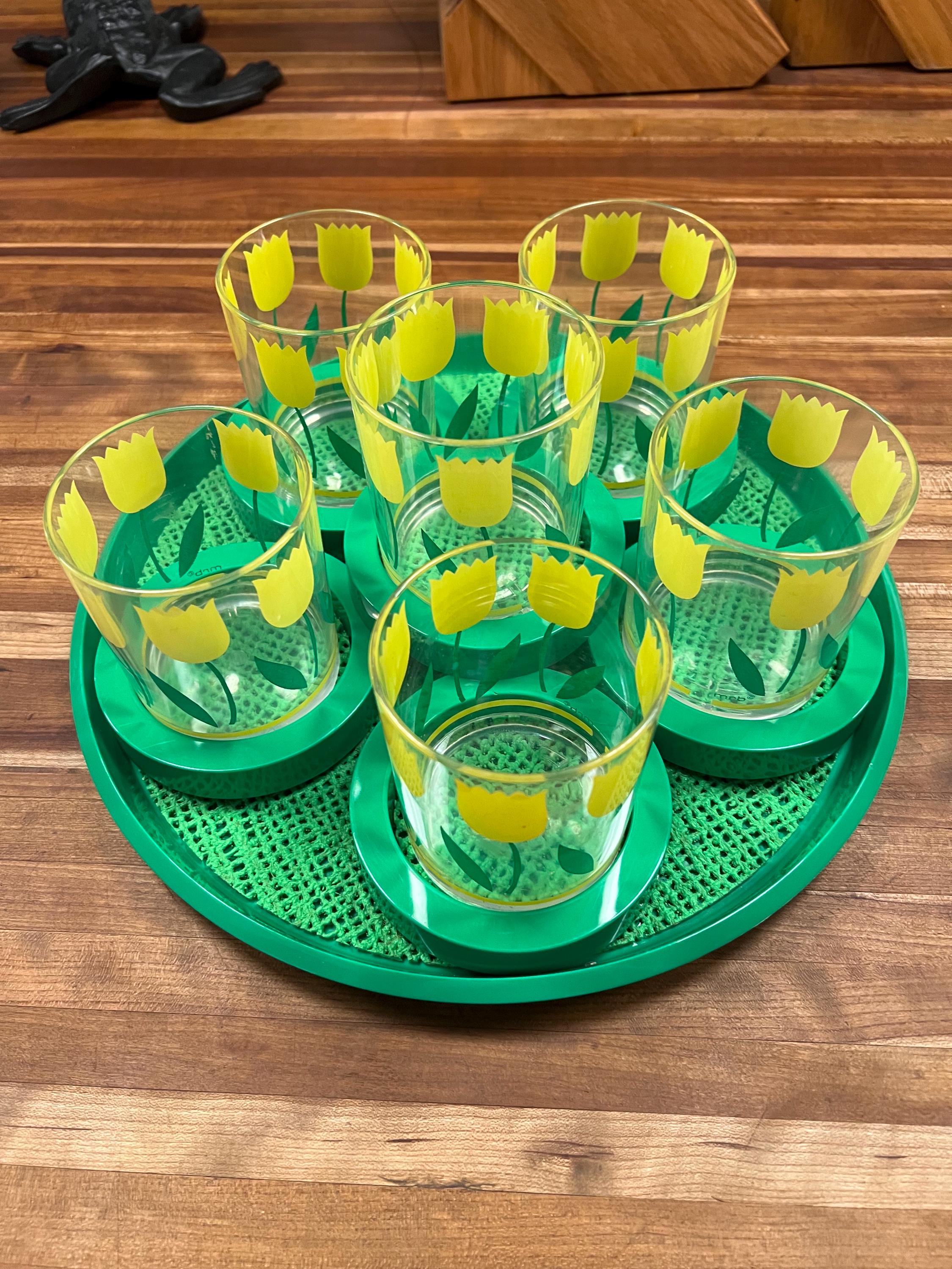 Vintage MRB HJ Stotter Lucite Tulip Glasses, Coasters & Tray