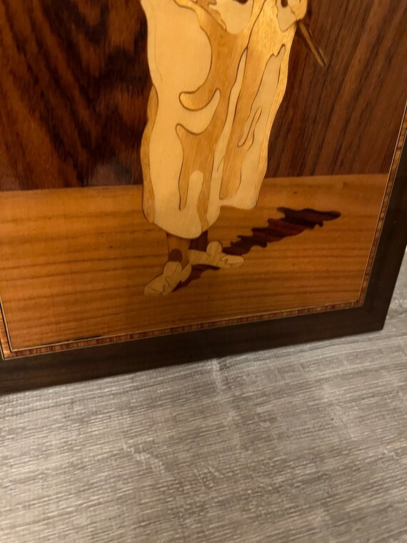 Vintage Italian Inlaid Wood Marquetry Pierrot Venice Wall Art Miss