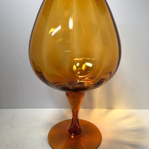 Mid century empoli amber glass large brandy snifter vase 15 inches high