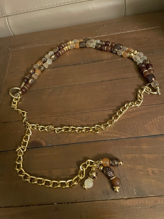 1980s gold and bronze colored metal chain beaded b