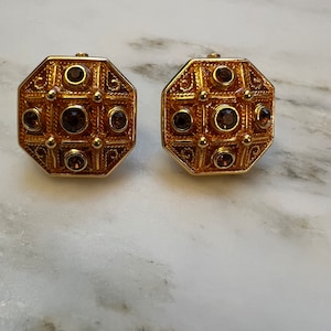 Orecchini vintage Joan Rivers in smalto arancione con strass
