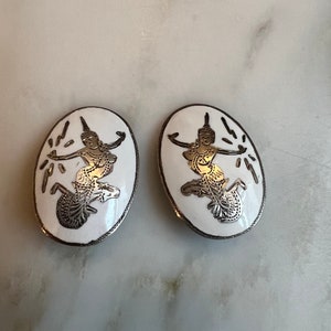 Vintage Siam white enamel sterling silver earrings