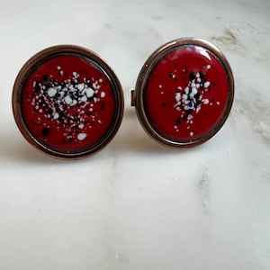 Vintage red enamel copper cufflinks