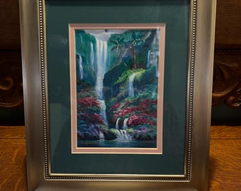 Vintage Rebecca Lowell Maui Lithograph, Signed, Framed Waterfall