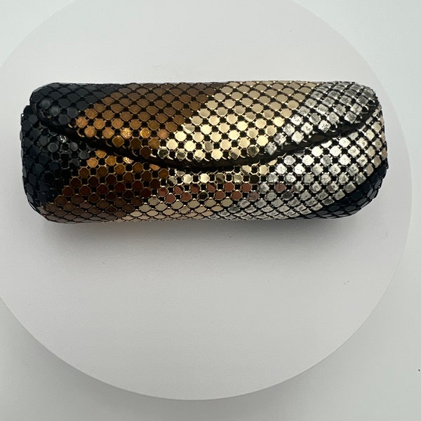 Vintage whiting Davis style metallic mesh lipstick holder with mirror