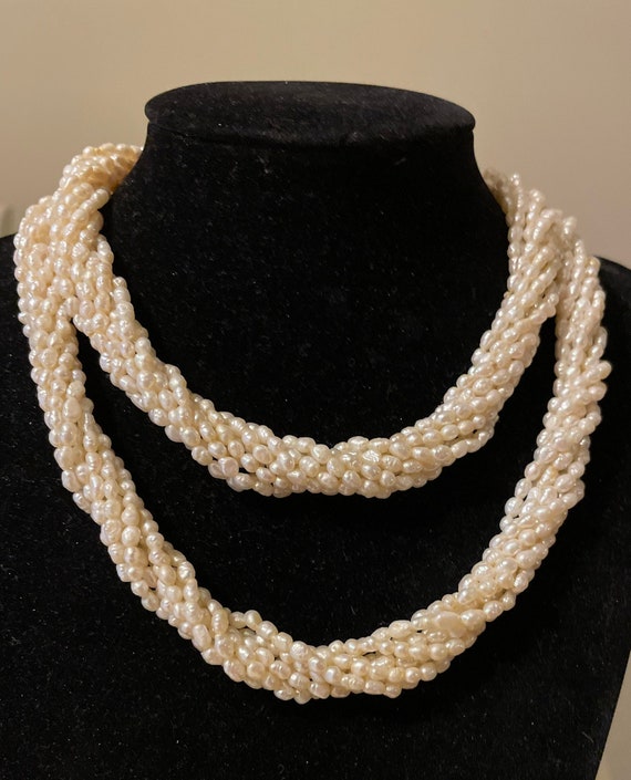 Vintage multistrand seed pearl necklace with carv… - image 1