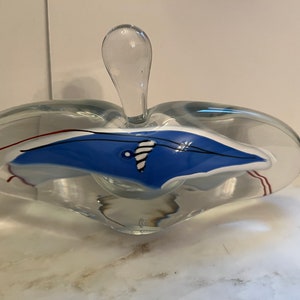 Vintage James R Wilbat Art Glass Clear Perfume Bottle Whale Design Signed 1995
