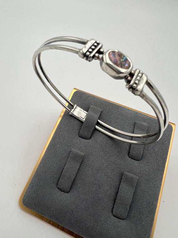 Sterling silver and abalone hinged bangle bracelet - image 3