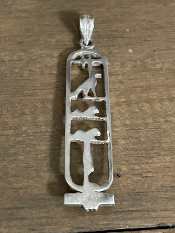 Vintage sterling silver Egyptian Cartouche pendant - image 2