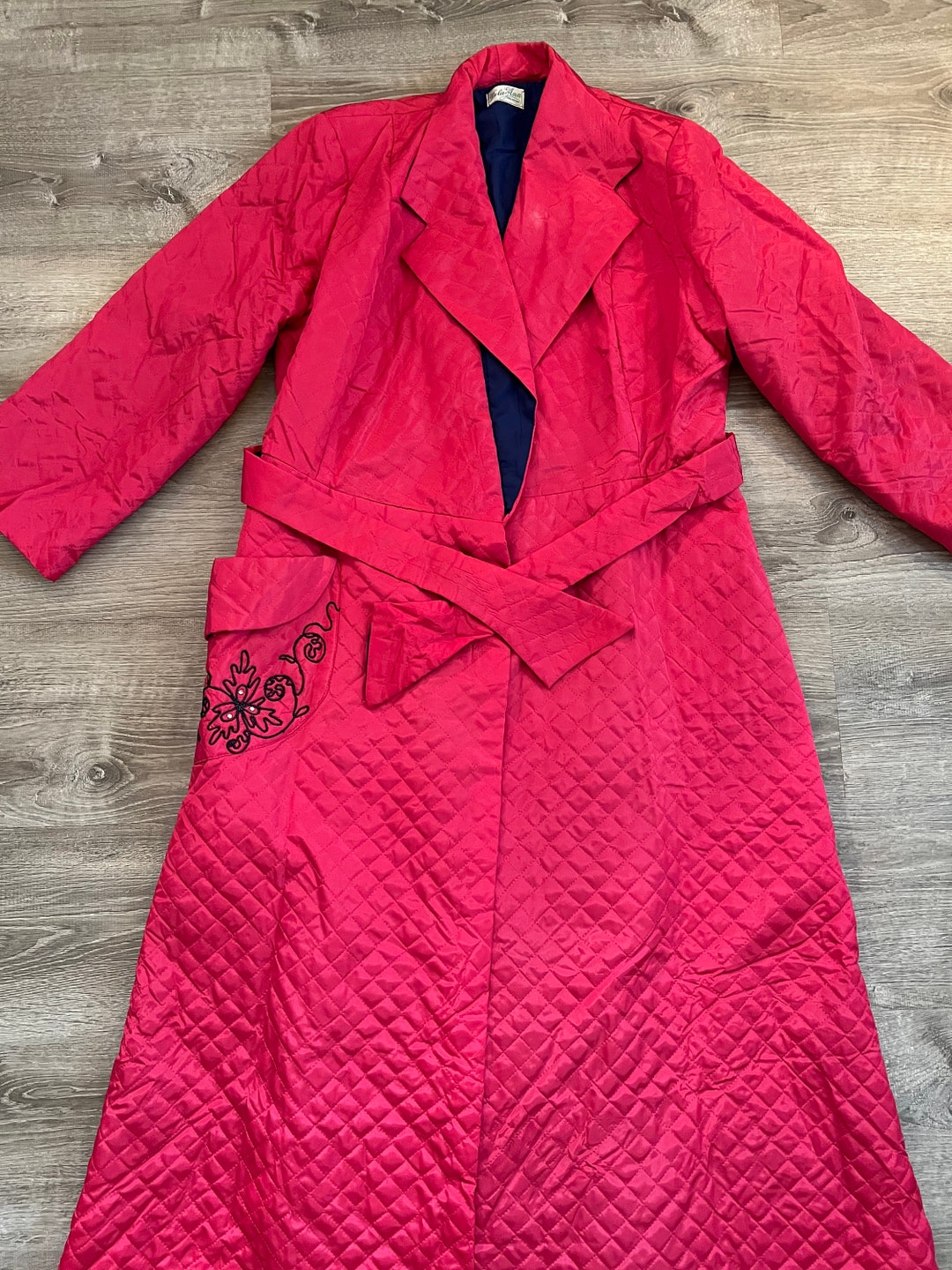 Vintage Dela-ann Dark Pink and Navy Blue House Coat or Robe - Etsy