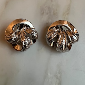 Vintage crown Trifari silver tone clip earrings