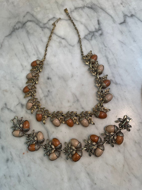 Vintage unsigned Coro acorns bracelet and necklace