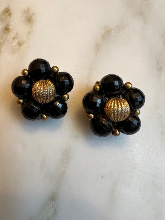 Vintage Lisner black and gold beaded earrings