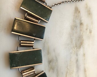 ヴィンテージオーストリア835シルバーとモスアゲートのモダニスト