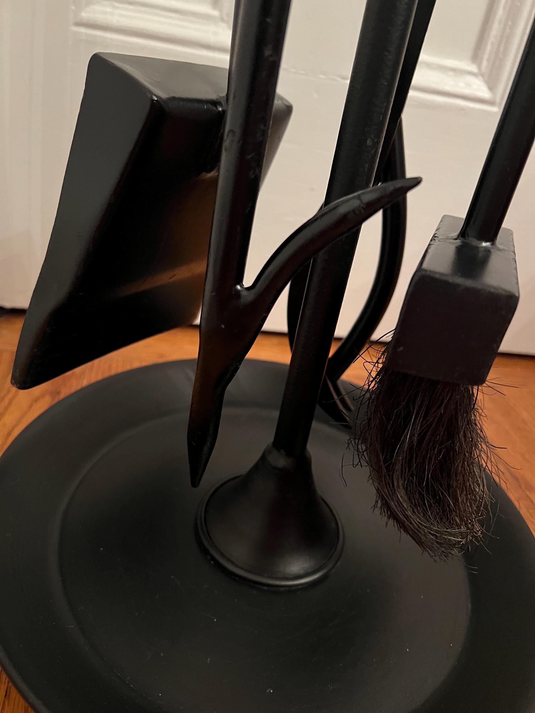 Vintage Jacques Adnet Leather and Iron Modernist Fireplace Tools