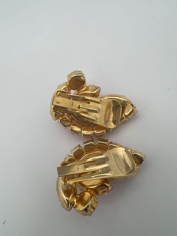 Boucles D'oreilles Vintage Clips En Plaqué Or - Motif Maille Nattée Avec Strass, Formes Navettes Et Ronds (26x10mm)