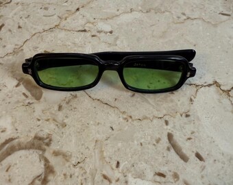 Vintage Black Sunglasses, Green Lenses, Star EmbellishmentsVintage