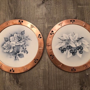 Antique art nouveau porcelain and copper charger plates