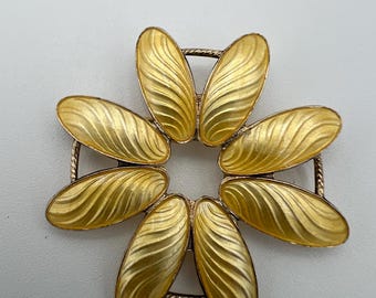 Vintage Arne Nordlie Norway sterling yellow guilloche enamel flower shaped broochVintage