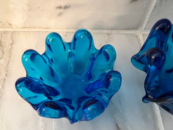 Mid century Italian Vintage Hand Blown Blue Art S… - image 5