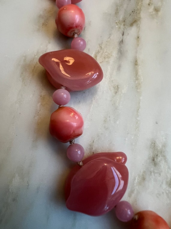 Collier Sautoir Vintage Perles De Verre Rosé Nacré - 1 Mètre, Bijou Occasion En Bon état