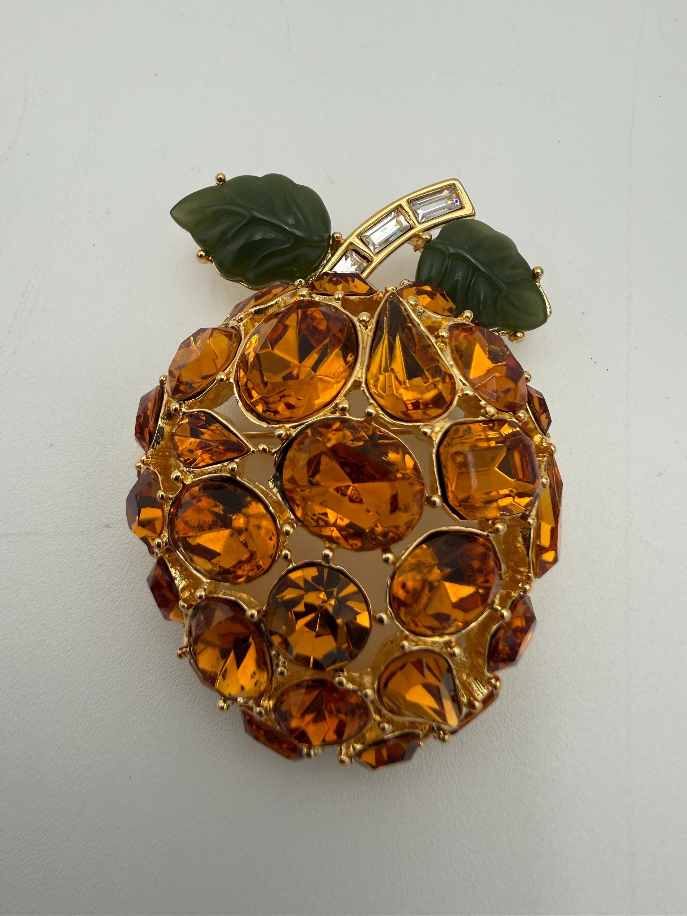 Vintage KJL Kenneth Jay Lane Topaz Apricot Fruit Rhinestone Brooch