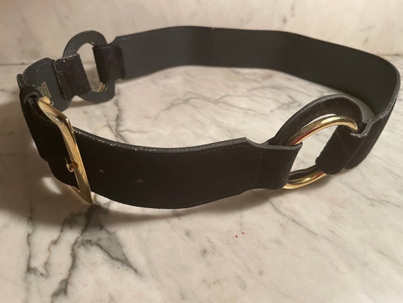 Vintage New York Studio Black Suede Belt With Gold Buckle - Etsy