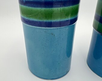 Vintage Baldelli Italy Blue and Green Ceramic Kitchen Canisters
