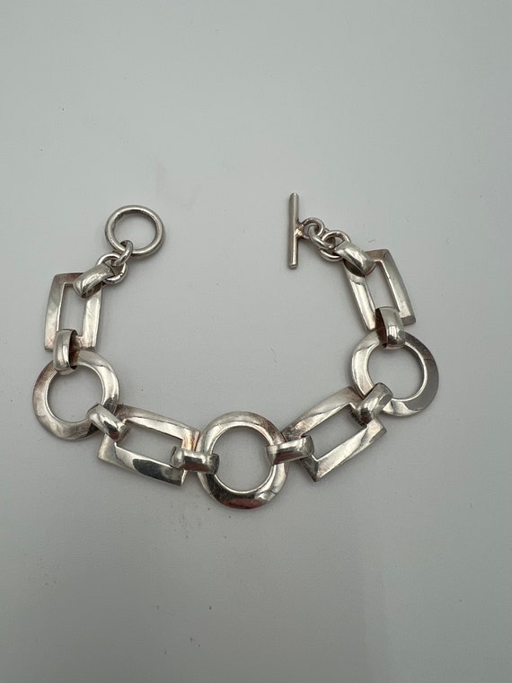 Vintage sterling silver modernist link toggle clas