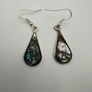 vintage Mexico silver abalone shell pierced dangle earrings