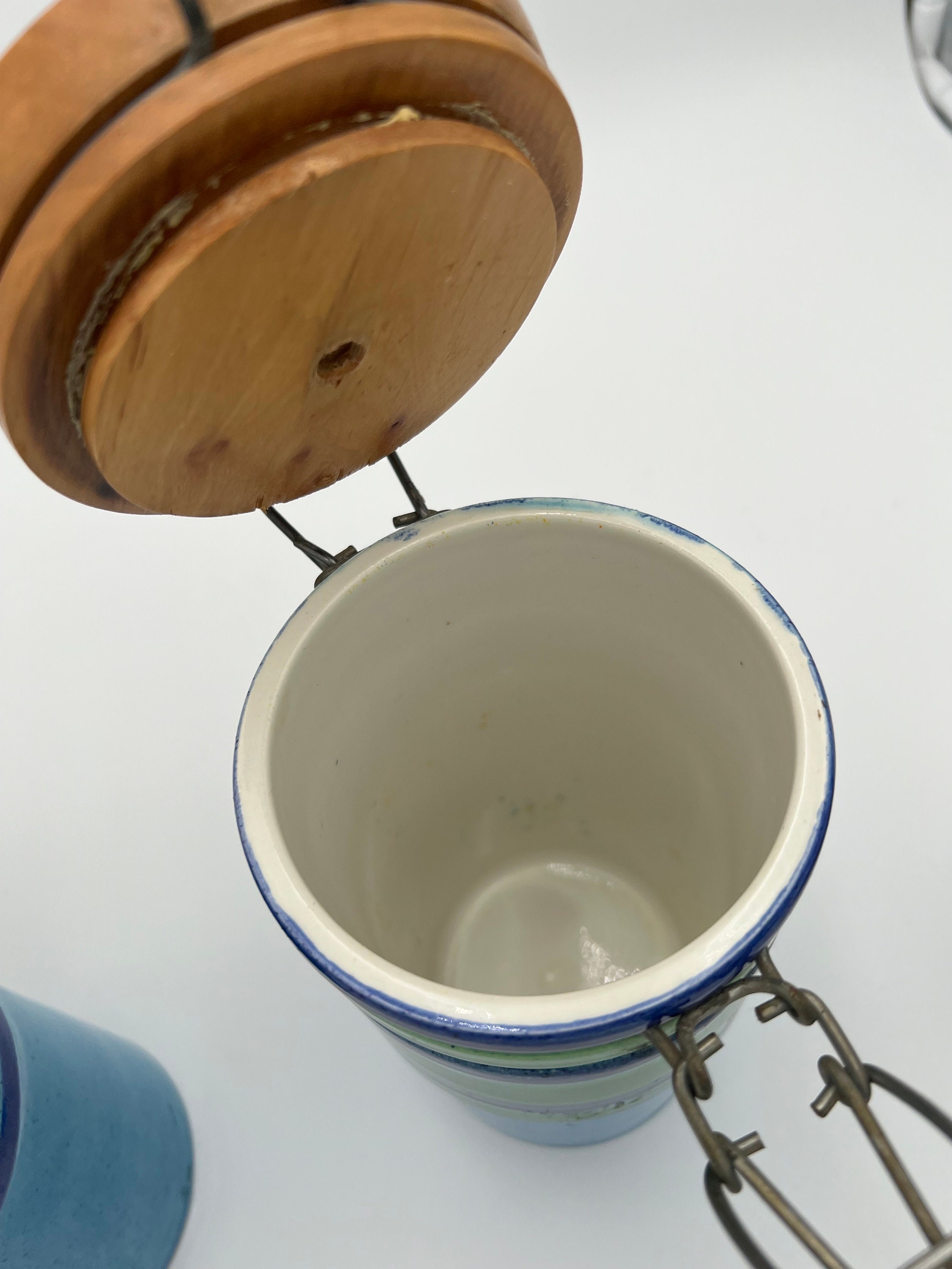 Vintage Baldelli Italy Blue and Green Ceramic Kitchen Canisters