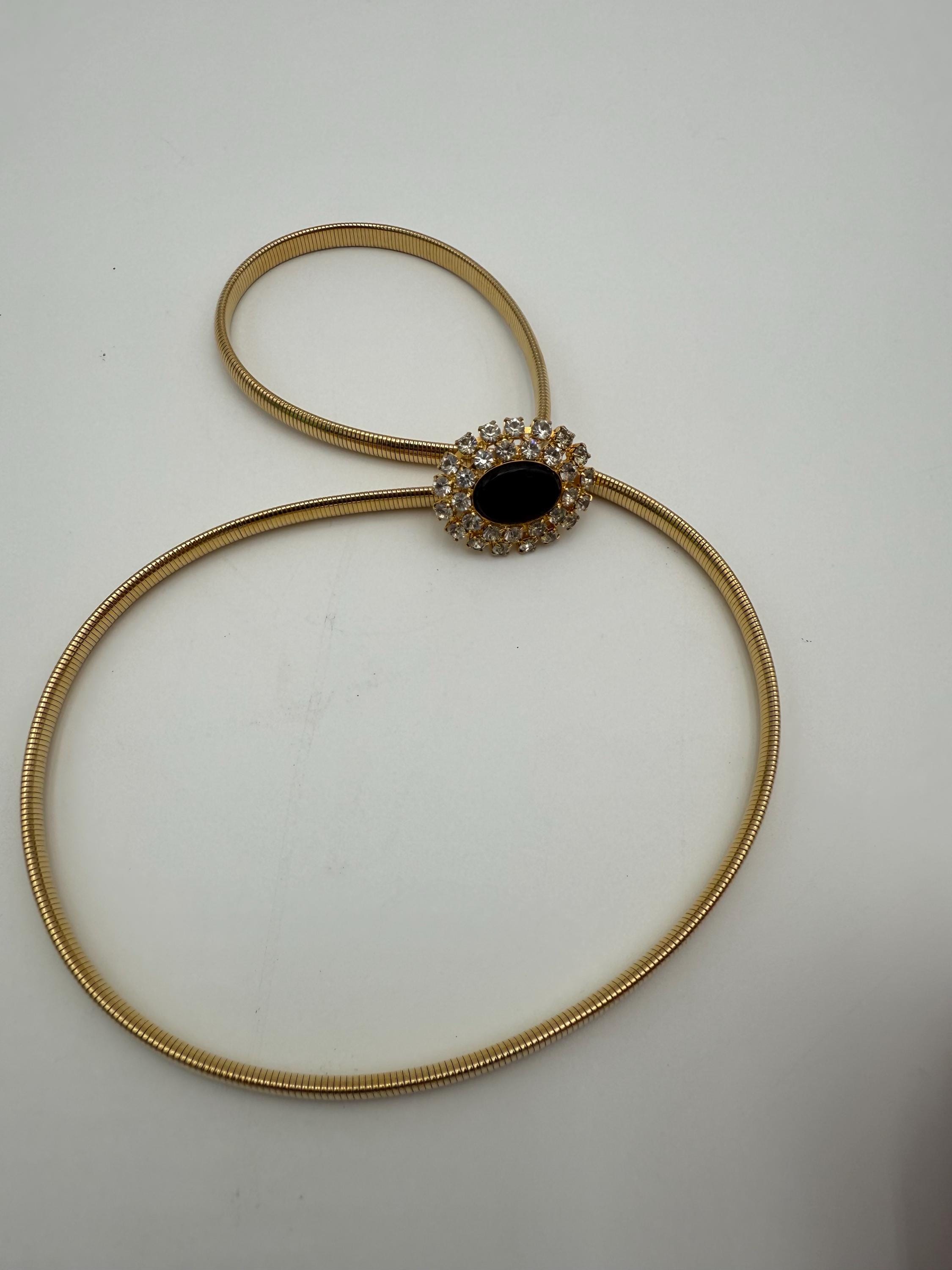 Vintage 1980s Gold Metal Stretch Belt With Black Cabochon  display picture 3
