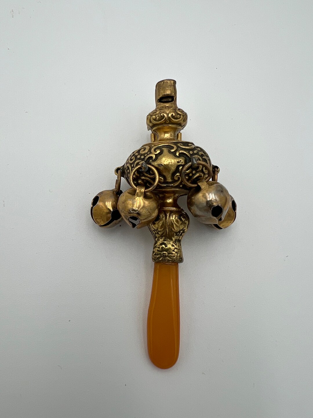 Antique Victorian Revival Brass Fur Clip Rattle With Whistle and ...
