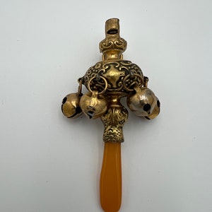 Antique Victorian Revival Brass Fur Clip Rattle With Whistle and ...