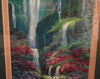 Vintage Rebecca Lowell Maui Lithograph, Signed, Framed Waterfall