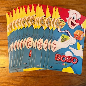Nos children’s book, BOZO and his ABC ZOO.  printed in 1966. book measures 14”lx7.5”w. new. story by Larry Harmon and Nancy fenno,