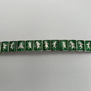 Vintage Siam sterling silver green enamel panel bracelet