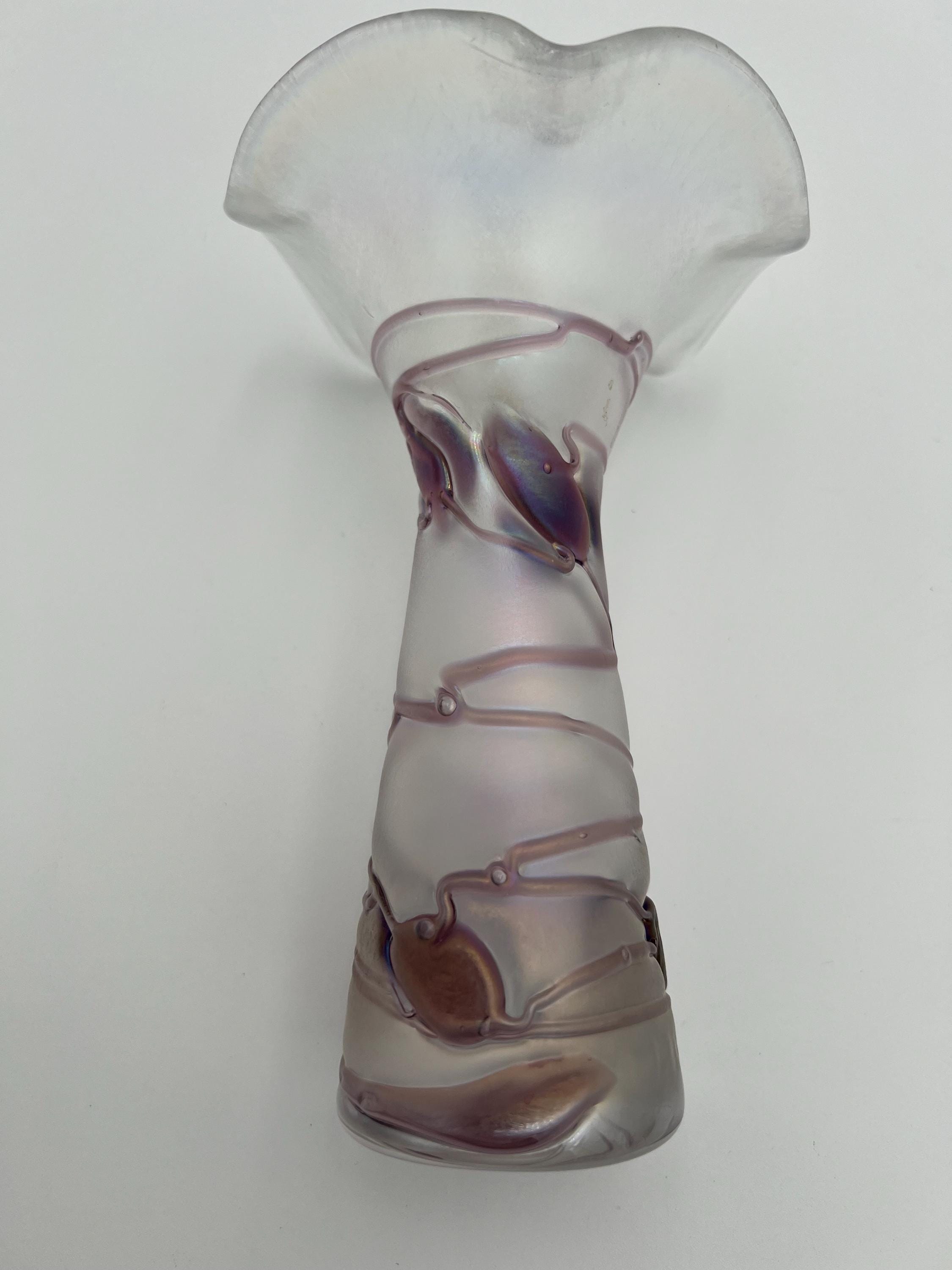 Vintage Poschinger Fleur Pattern Hand Blown Iridescent Vase