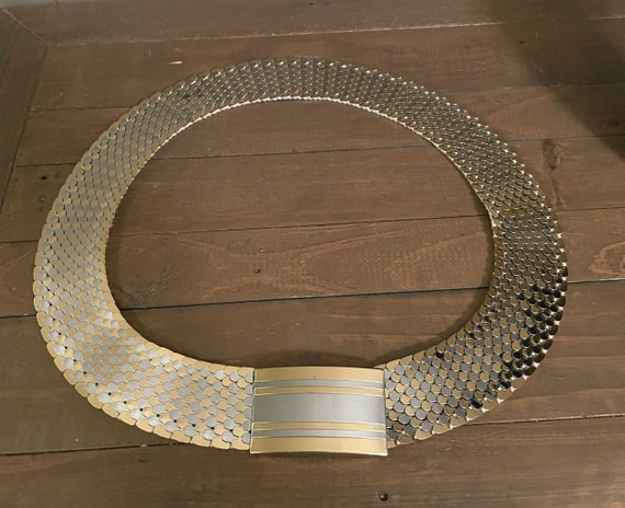 Vintage 1980s silver and gold metal stretch belt … - image 1