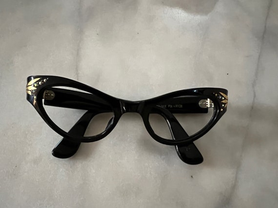 Vintage black plastic 1950s 1960s cat eye glasses… - image 2