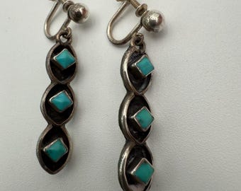 Vintage Navajo sterling silver and turquoise dangle screwback earringsVintage
