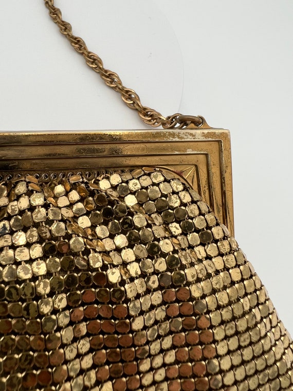 Vintage Whiting Davis gold mesh purse with rhines… - image 5