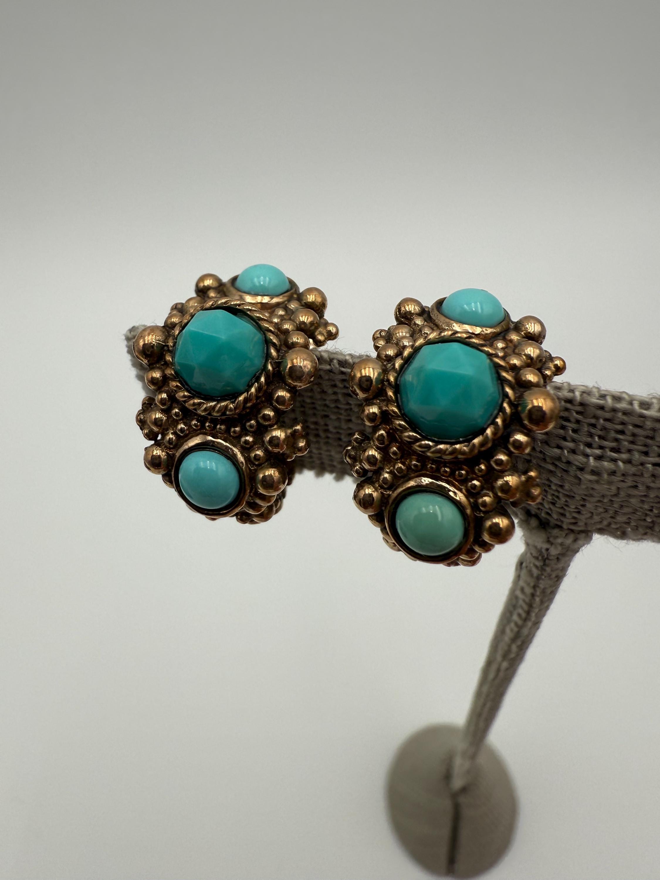Vintage Stephen Dweck Bronze and Turquoise Half Hoop Pierced Vintage Stephen Dweck Bronze and Turquoise Half Hoop Pierced