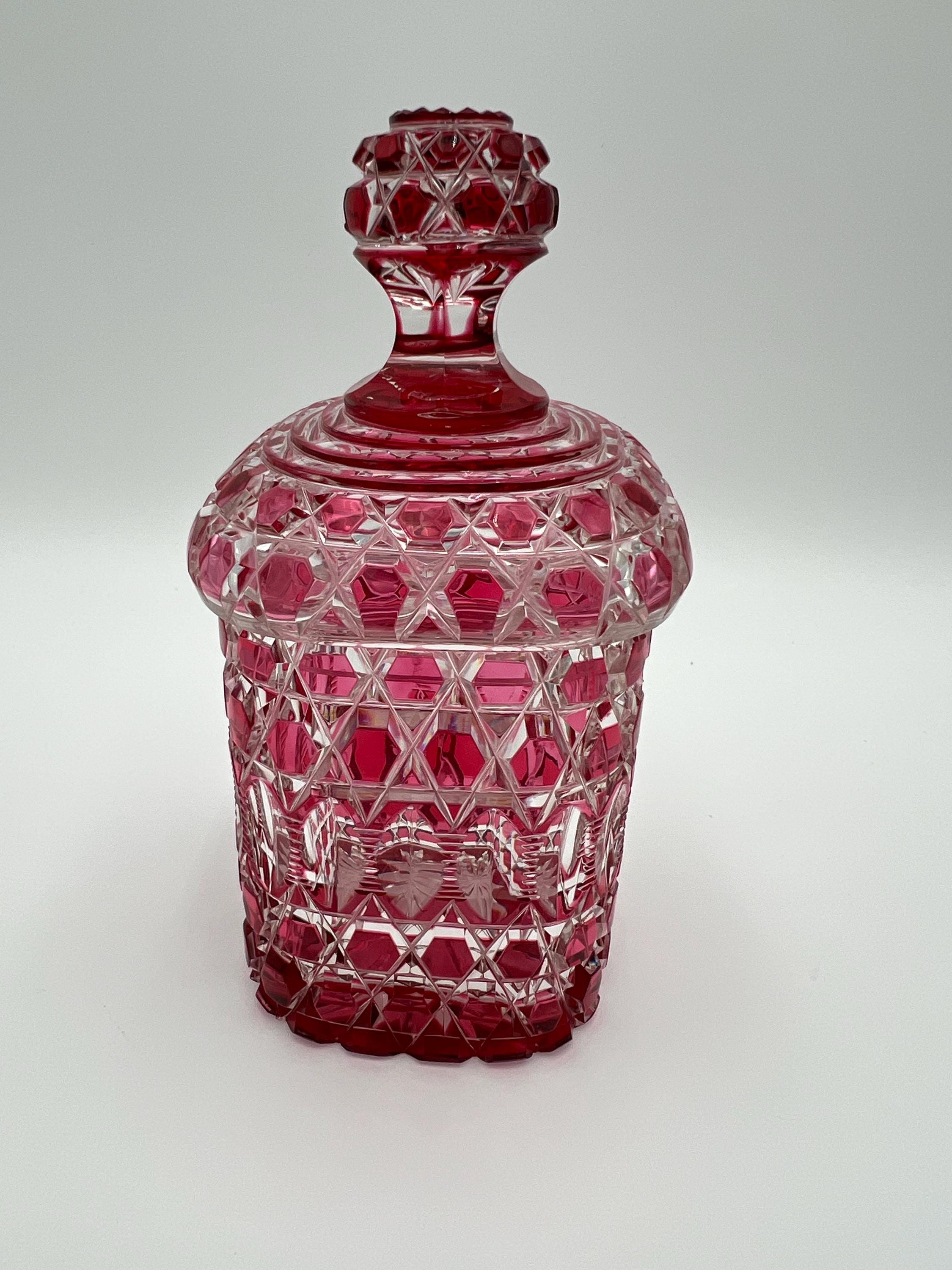 Vintage Baccarat? Cranberry Cut to Clear Lidded Jar - Etsy