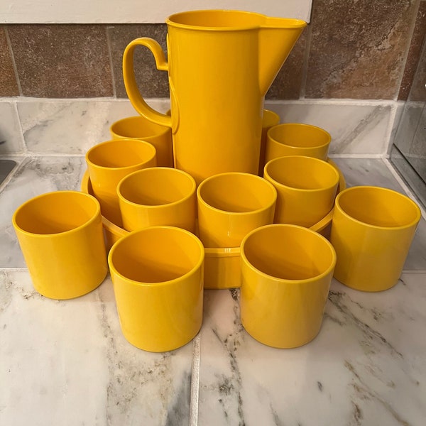 Vintage dansk yellow melamine tray cups and pitcher by gunnar cyren denmark